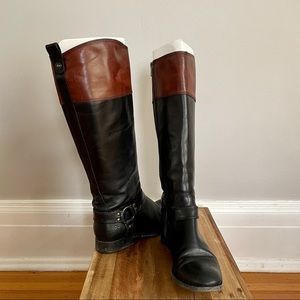 FRYE Black and Brown Leather Riding Boots